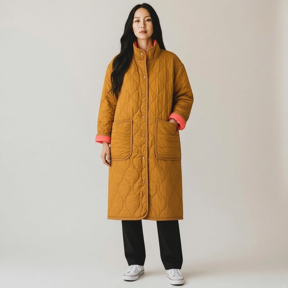 Lou & Grey Bold Quilted Coat L Mustard Reversible Neon Puffer Jacket Gorpcore